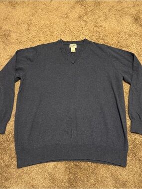 LL Bean Sweater Mens XL Blue Pullover Long Sleeve V Neck Cotton Cashmere